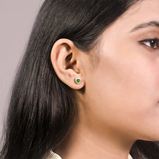 Emerald Heart Earrings Silver