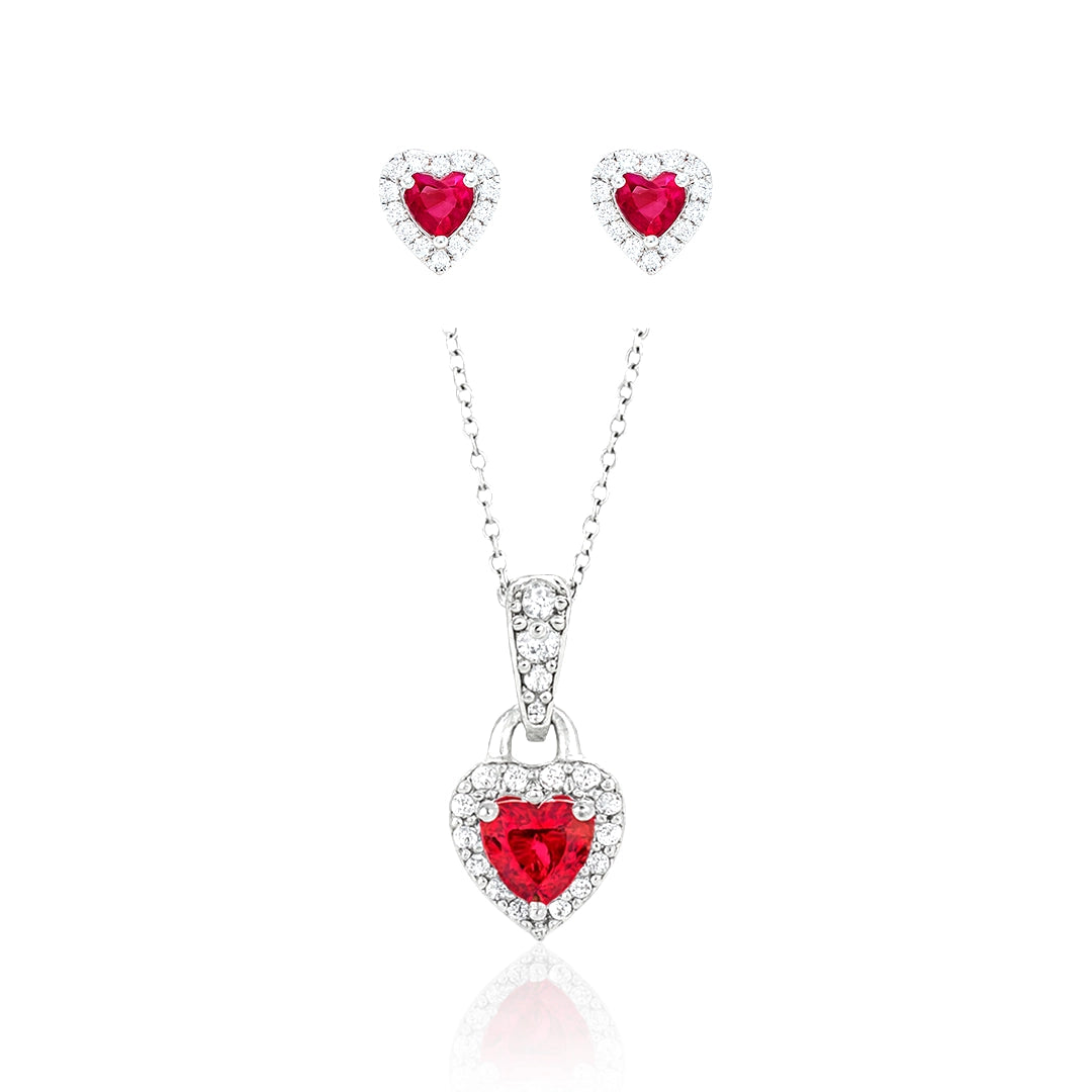 Ruby Romance - Heart Silver Pendant Set