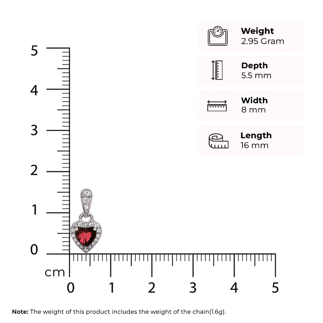 Ruby Heart-Shaped Necklace Silver