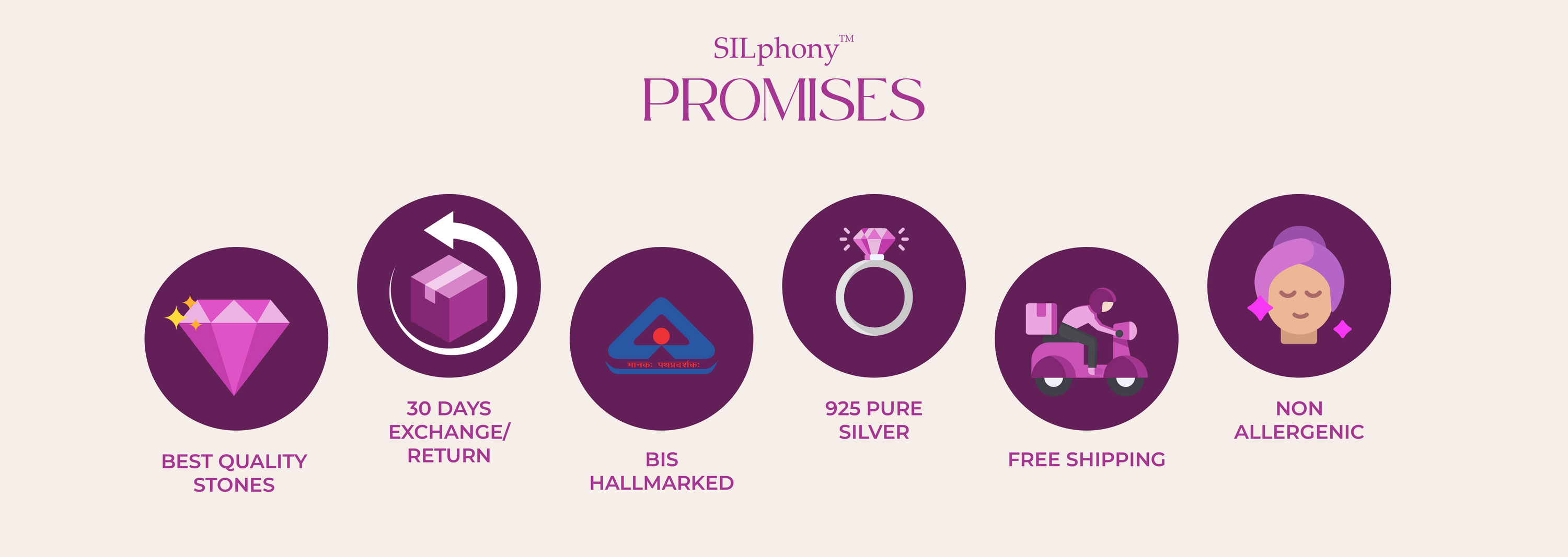 Silphony silver jewelry, 925 silver, hallmarked jewelry, return policy, non-allergenic jewelry, free shipping