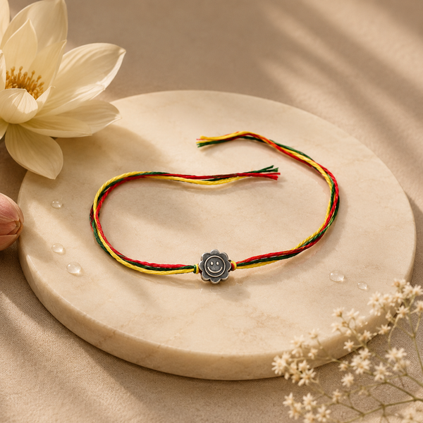 Handmade Smiley Face Silver 925 Hallmarked Multicolor Thread Rakhi Raksha Bandhan Gift