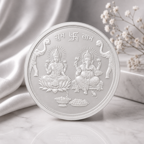 999 Pure Silver Lakshmi and Lord Ganesh Coin - 10g