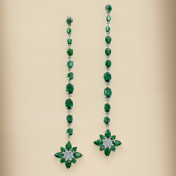 One-of-One 92.5 Silver Green Floral Drop Earrings