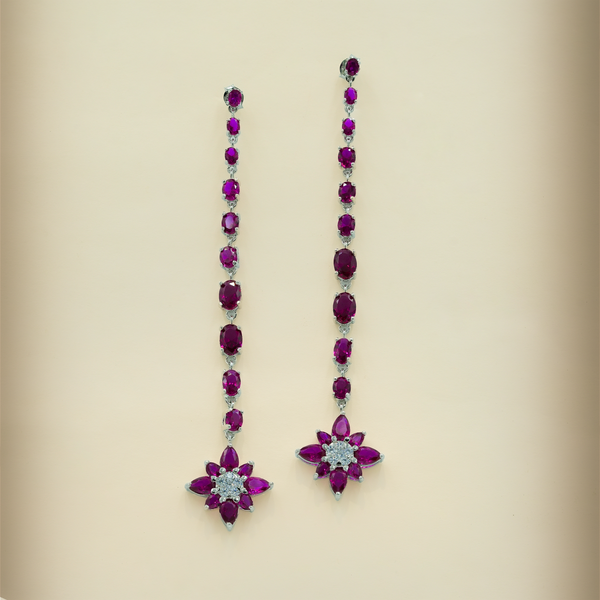 92.5 Silver Ruby Floral Drop Earrings