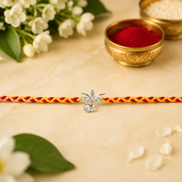 Handmade Durga Mata Silver 925 Hallmarked Red & Yellow Thread Rakhi