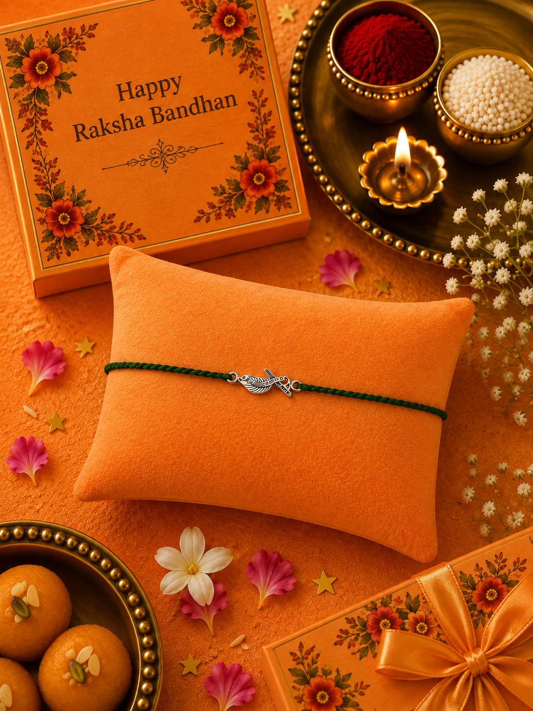 Handmade Banshuri Pure 925 Silver Rakhi