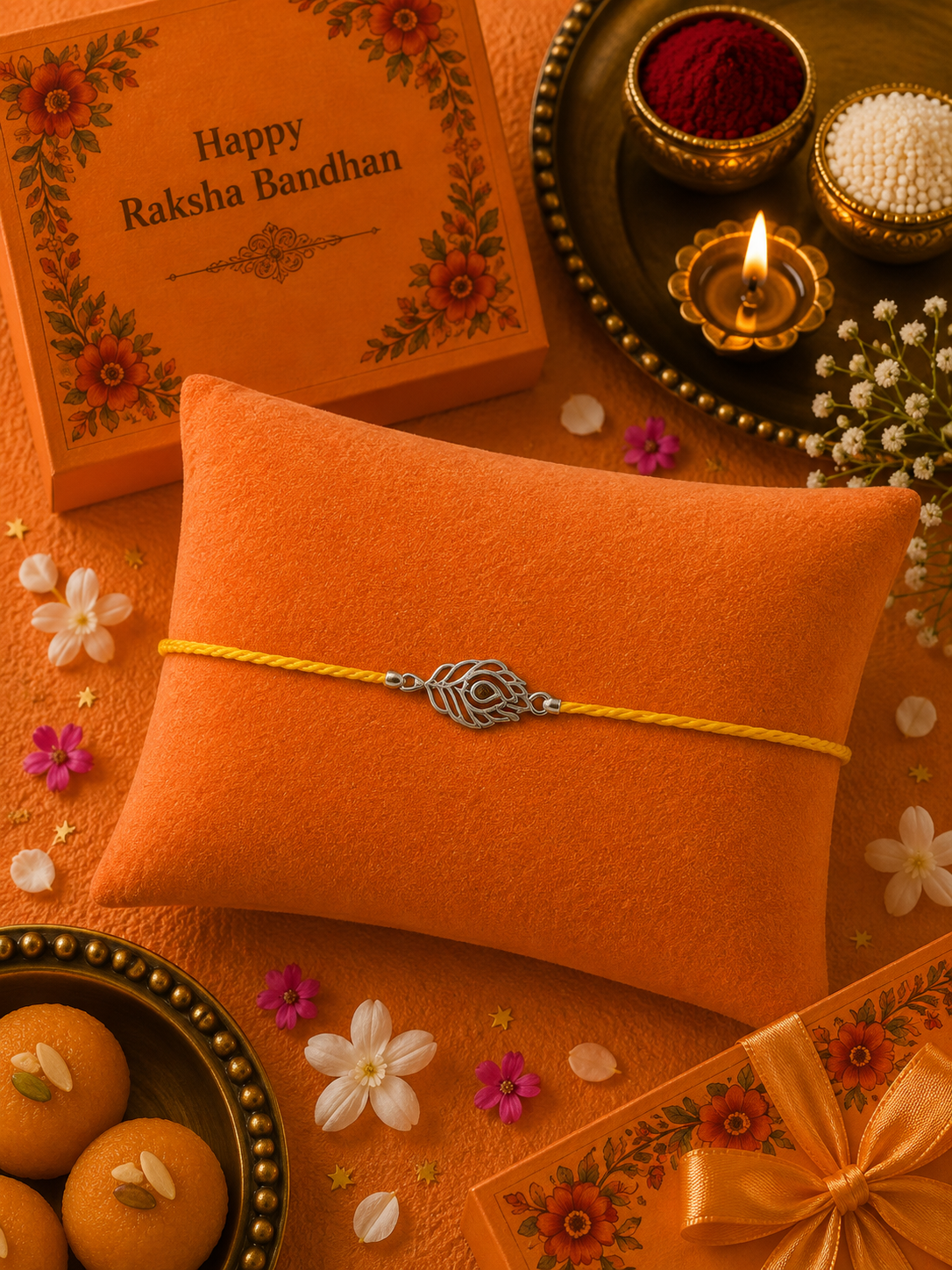 Handmade Mor Pankh 925 Silver Rakhi