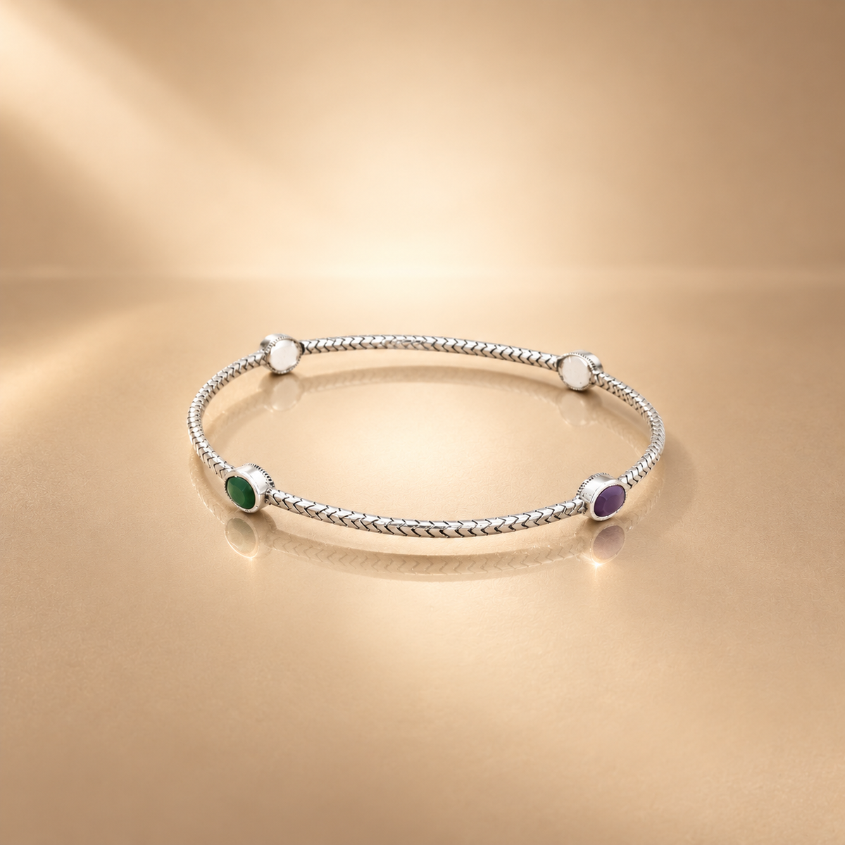 Silver Multi Color Stone Bangles Set Of 2 For Women