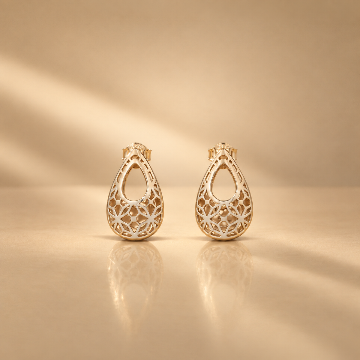 Rose Gold Filigree Teardrop Earrings