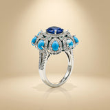 925 Silver Blue Sapphire Turquoise Ring