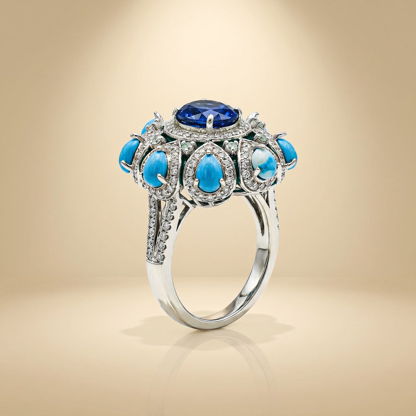 One-of-One 92.5 Silver Blue Stone Halo Ring