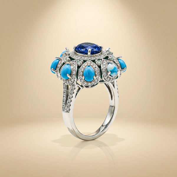 One-of-One 92.5 Silver Blue Stone Halo Ring