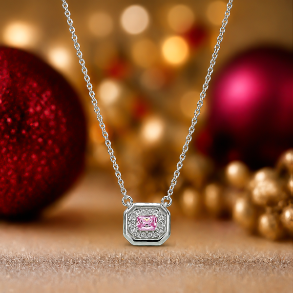 One-of-One 92.5 Silver Simulant Pink Gemstone Octagonal Pendant