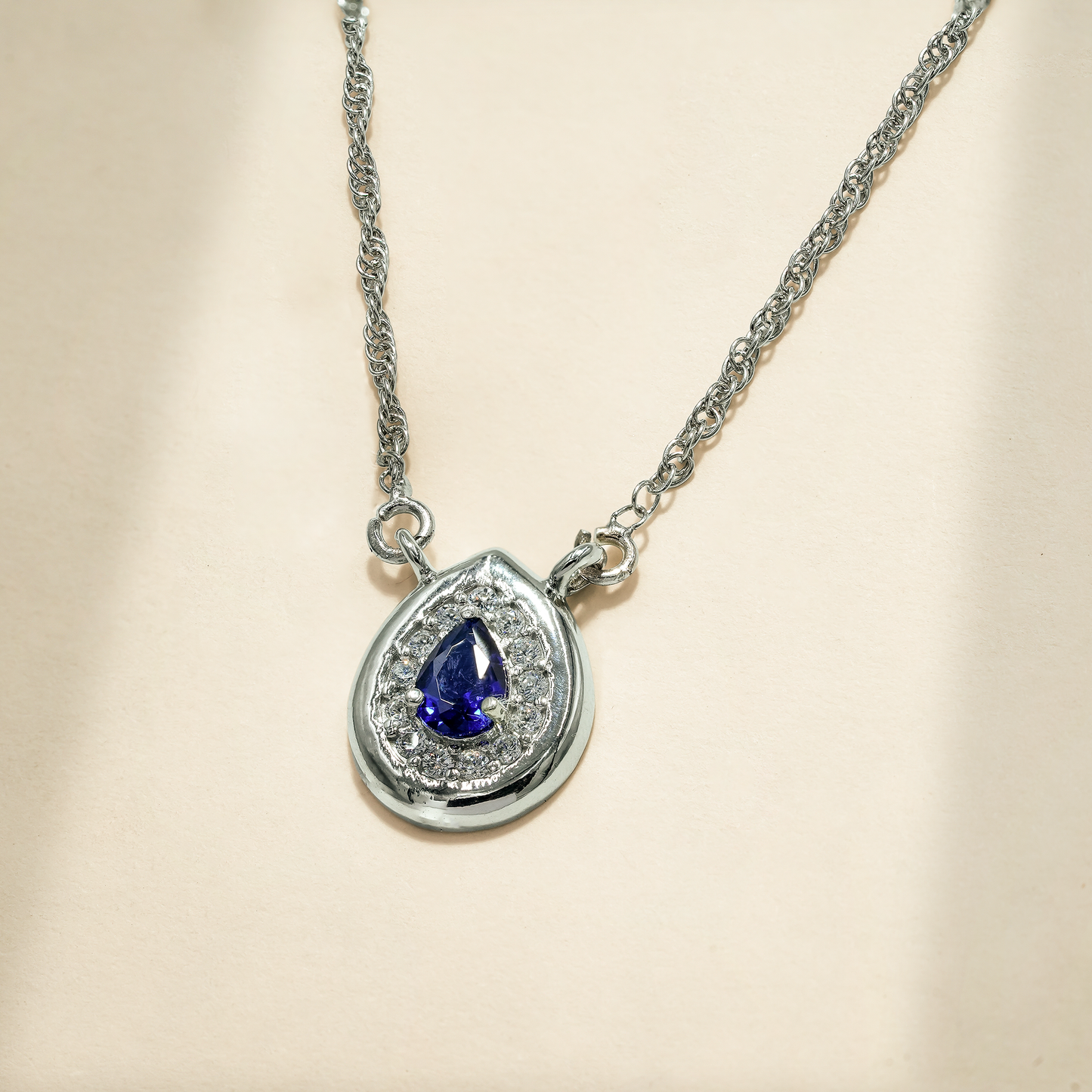 One-of-One 92.5 Silver Navy Teardrop Pendant Necklace