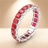 925 Silver Red Emerald Cut Tennis Bracelet