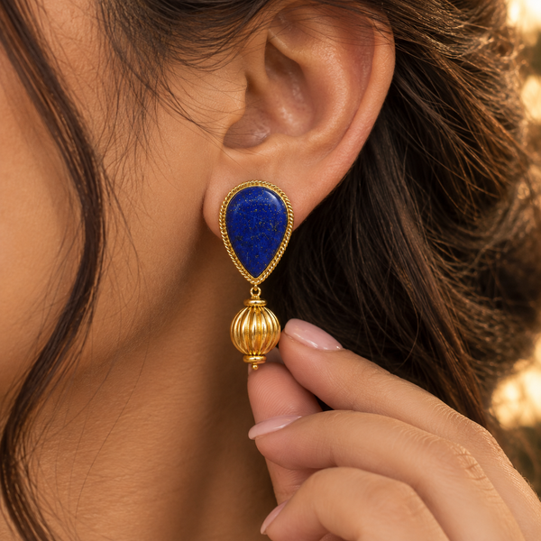 925 Sterling Silver Blue Teardrop Gemstone Dangle Earrings | Hallmarked