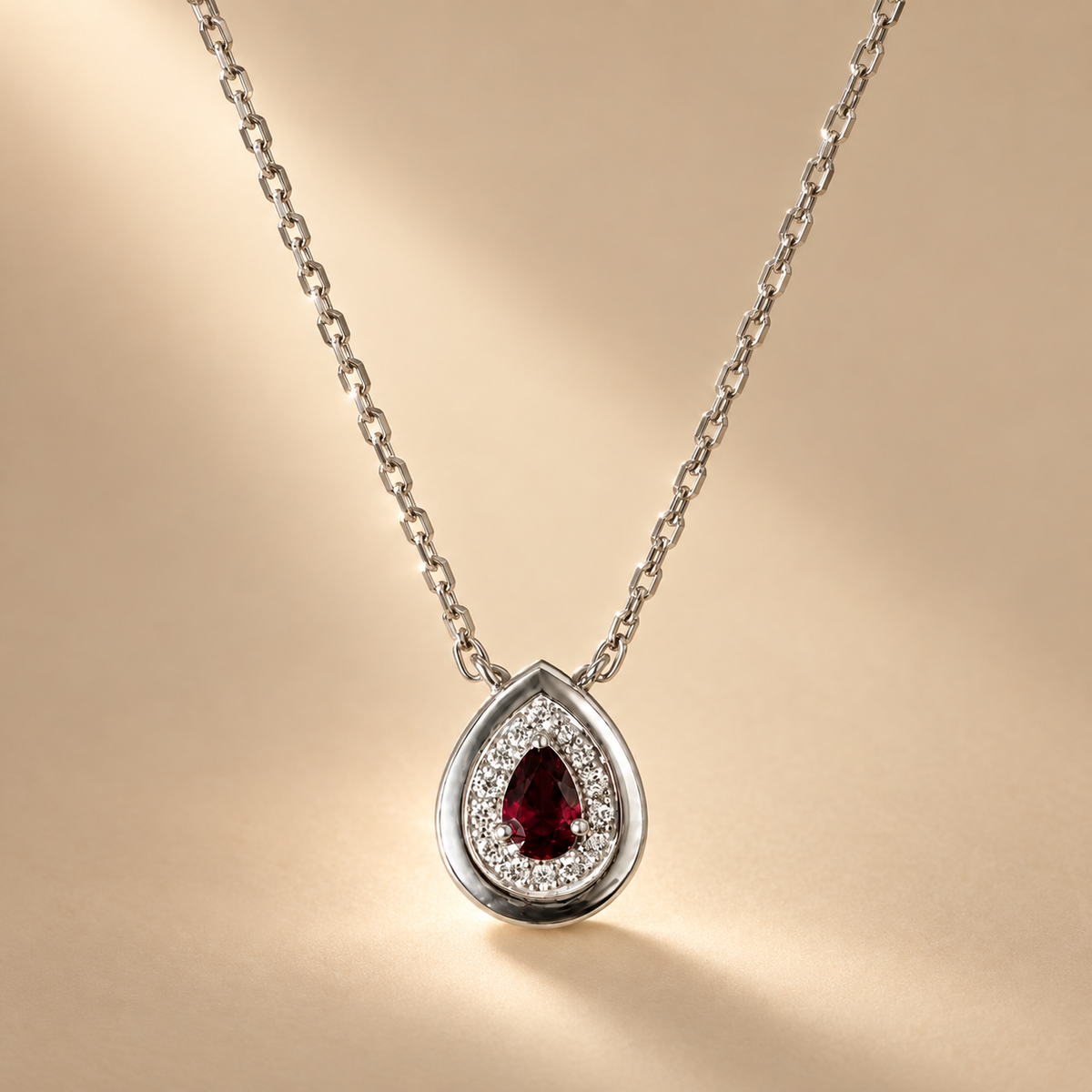 16 Inch 925 Sterling Silver Garnet-Red Quartz & Moissanite Chain Pendant