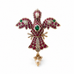 925 Sterling Silver Bird Motif Pendant with Red & Green Moissanite and Pearl Drop | Statement Ethnic Jewelry