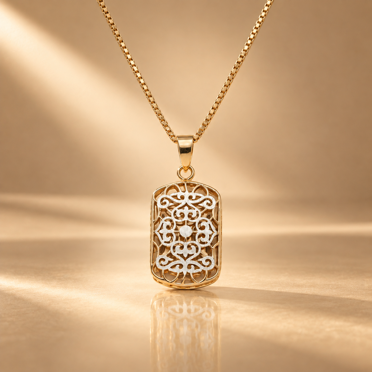 Rose Gold 925 Silver Filigree Pendant with Chain for Women