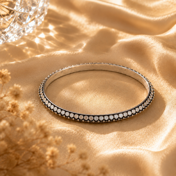 Double-Row 925 Sterling Silver with White Stone Bangle For Women | Hallmarked