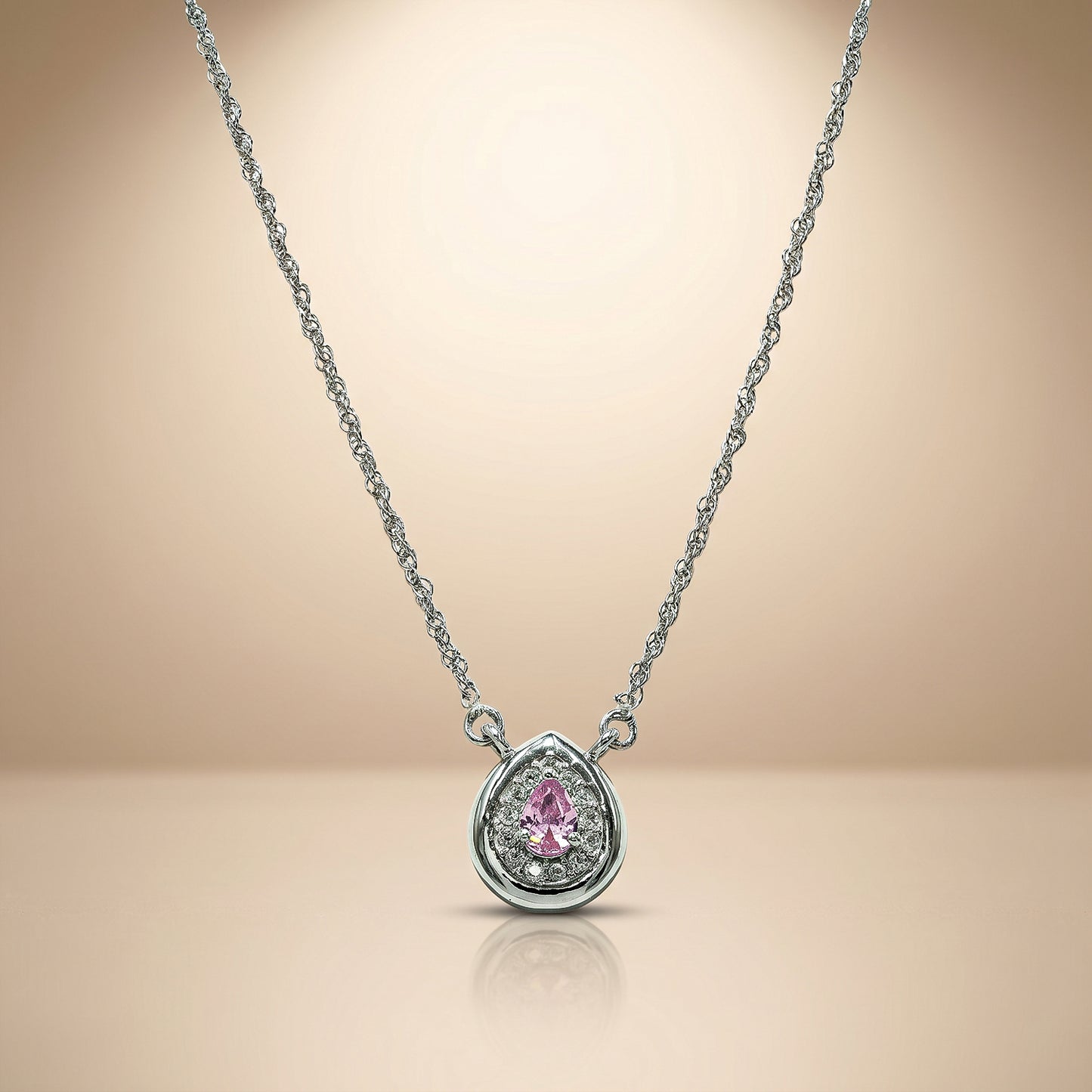 One-of One 92.5 Silver Blush Pink Teardrop Pendant Necklace
