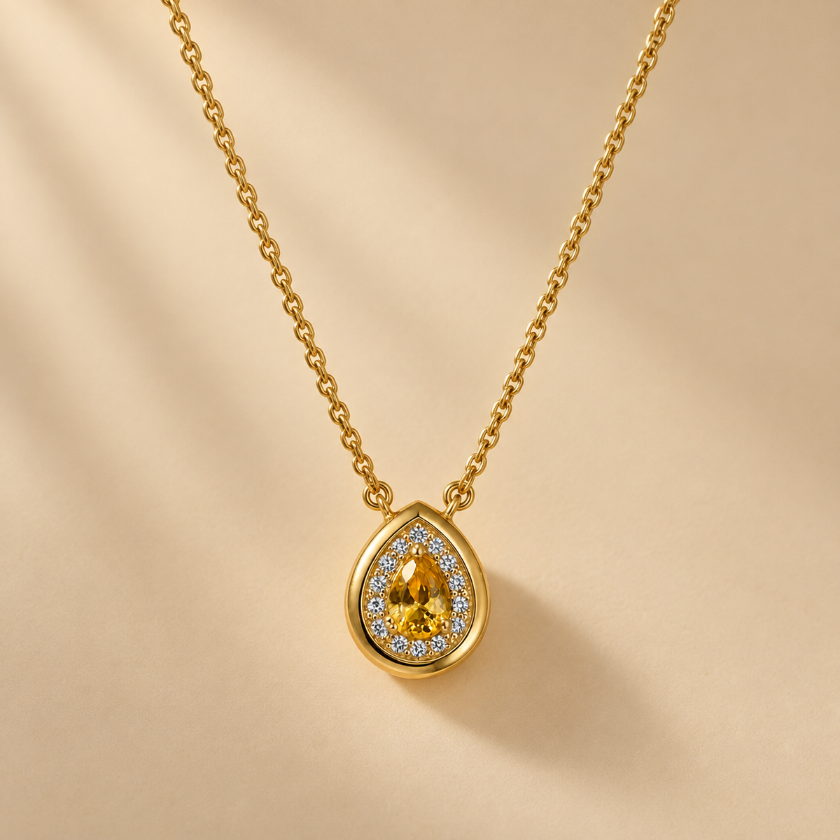 17 Inch 925 Sterling Silver Yellow Quartz Chain Pendant