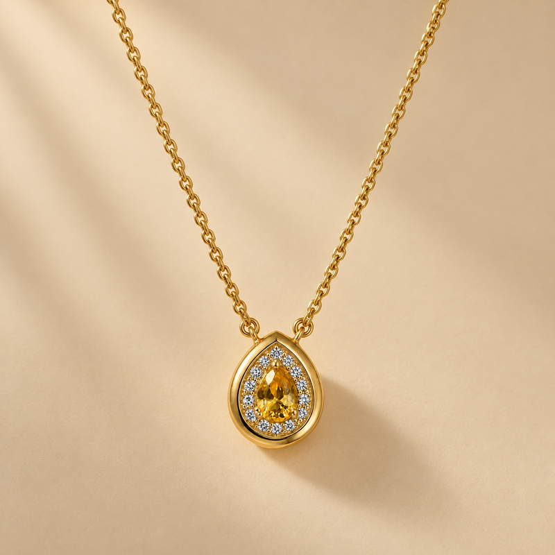 17 Inch 925 Sterling Silver Yellow Quartz Chain Pendant