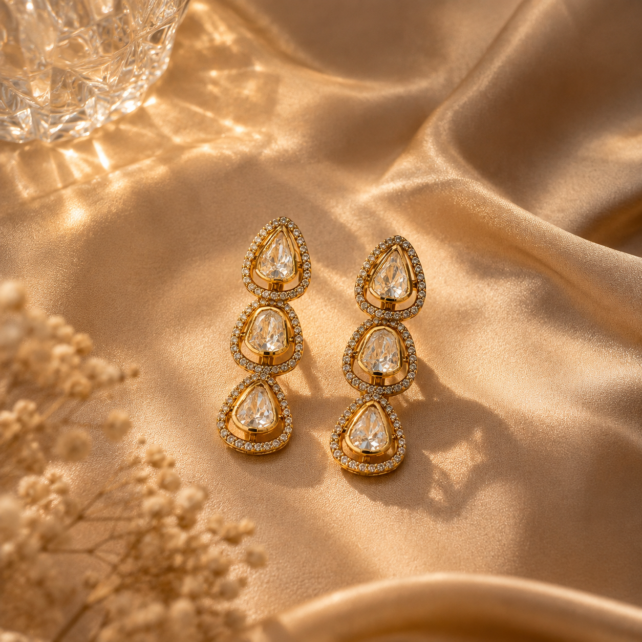 925 Sterling Silver Polki & Moissanite Long Drop Designer Earrings