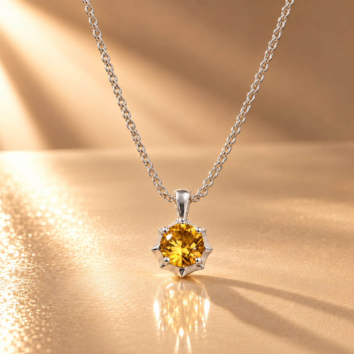 925 Silver Yellow Quartz Moissanite Chain Pendant