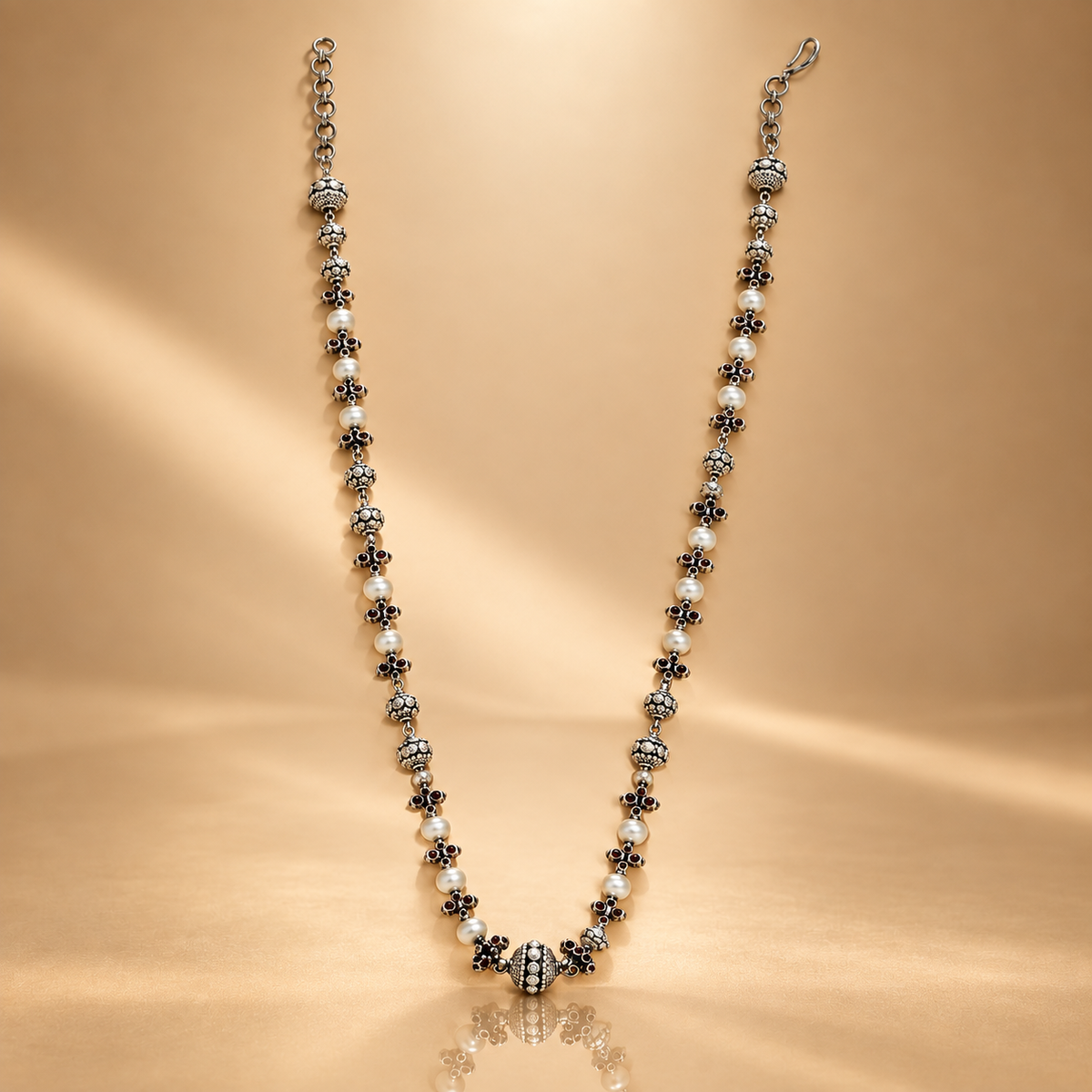Pearl & Quartz Beaded Floral Link Chain | 925 Hallmarked Silver