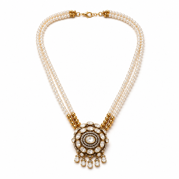 925 Sterling Silver Moissanite & Polki Pearl Statement Pendant