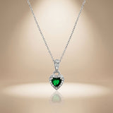 925 Silver Green Emerald Halo Heart Pendant Set