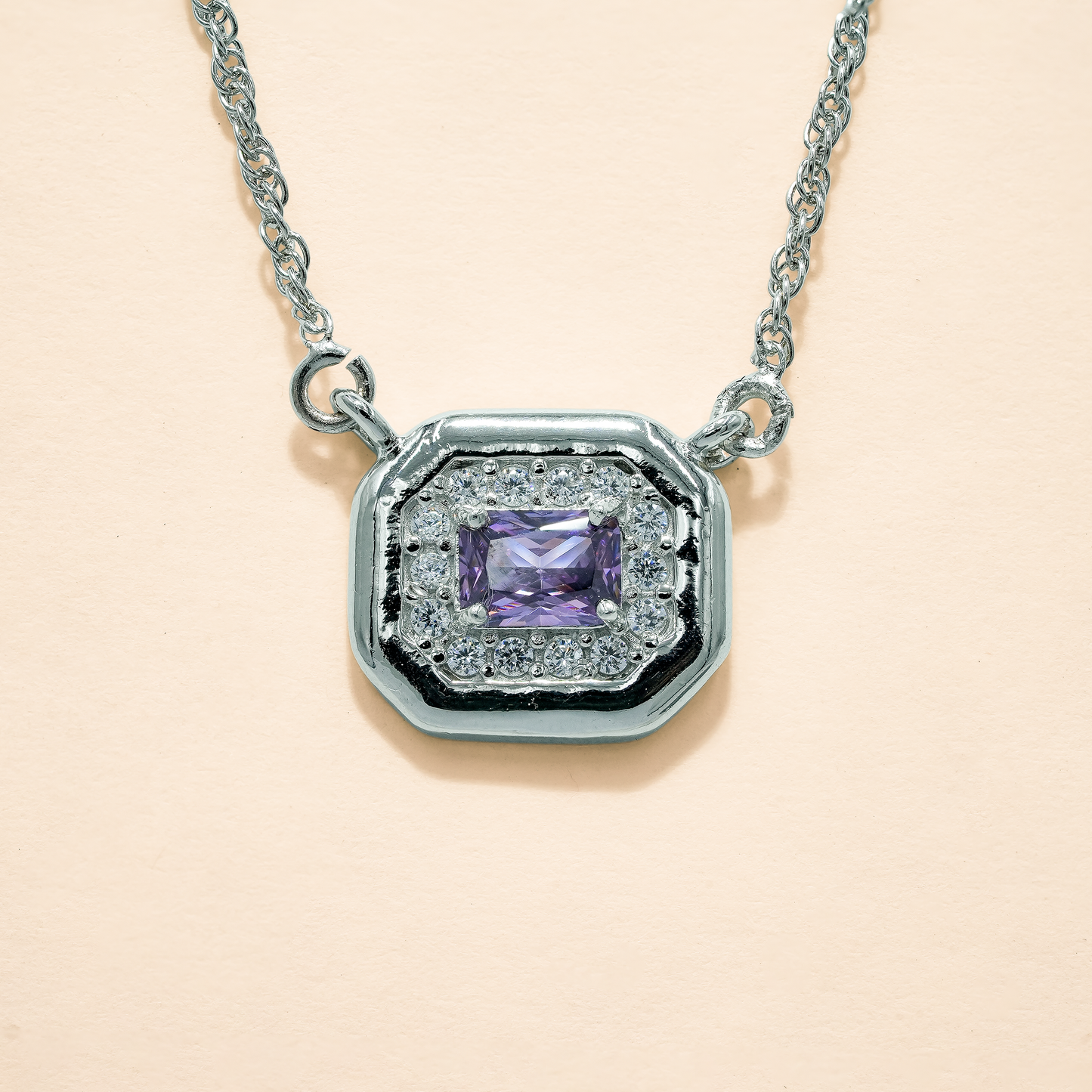 One-of-One 92.5 Silver Simulant Purple Gemstone Octagonal Pendant