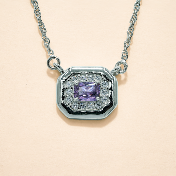 One-of-One 92.5 Silver Simulant Purple Gemstone Octagonal Pendant