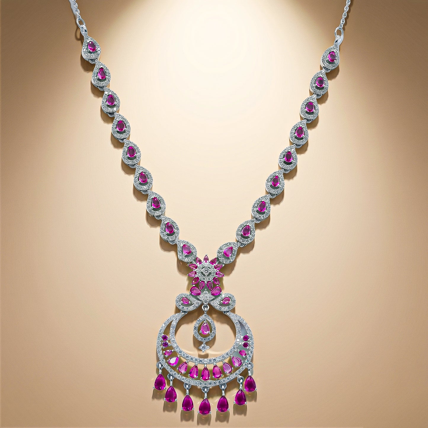 92.5 Sterling Silver Floral Drop Motif Necklace Set