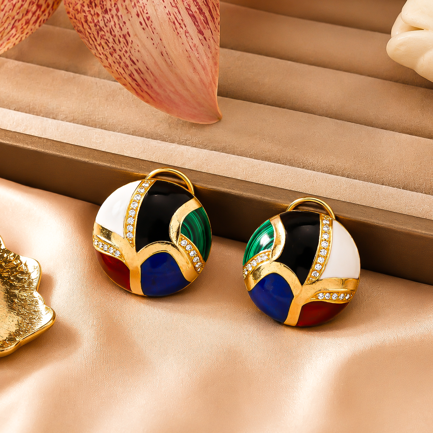 One-of-One 92.5 Silver Multicolor Enamel Dome Stud Earrings