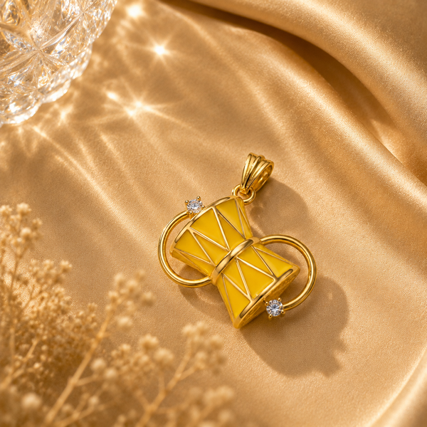 Yellow Enamel Musical Instrument with Moissanite 925 Silver Pendant | Hallmarked Jewellery
