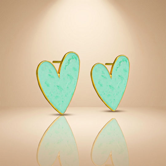 Mint Heart Enamel Earrings