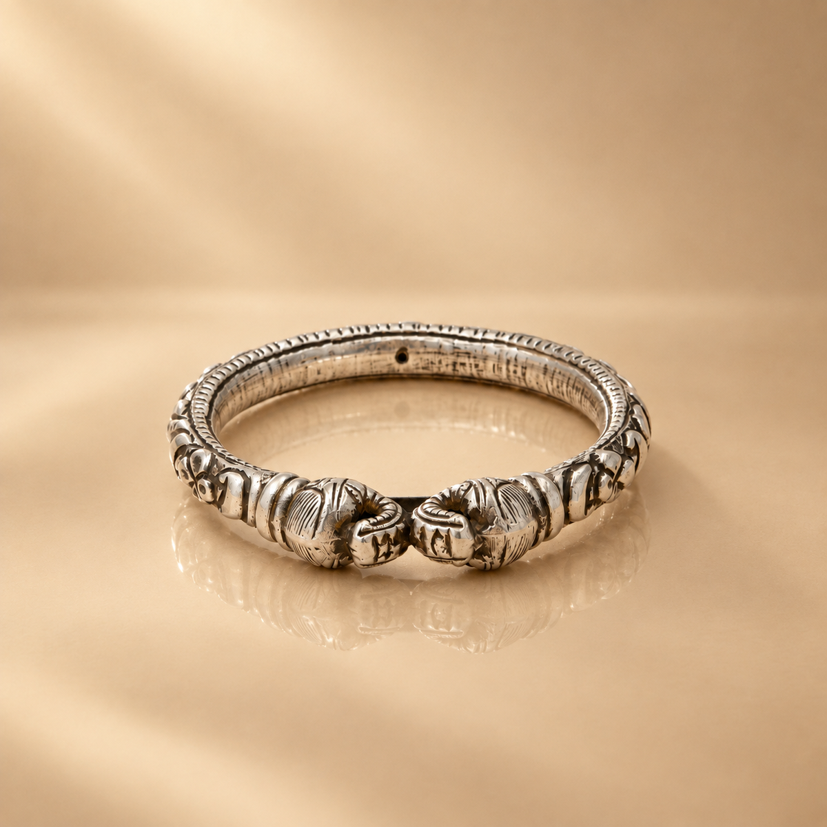 Antique Silver Elephant Head Bangle for Women