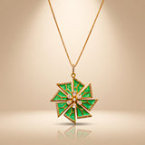 925 Silver Green Enamel Floral Pendant