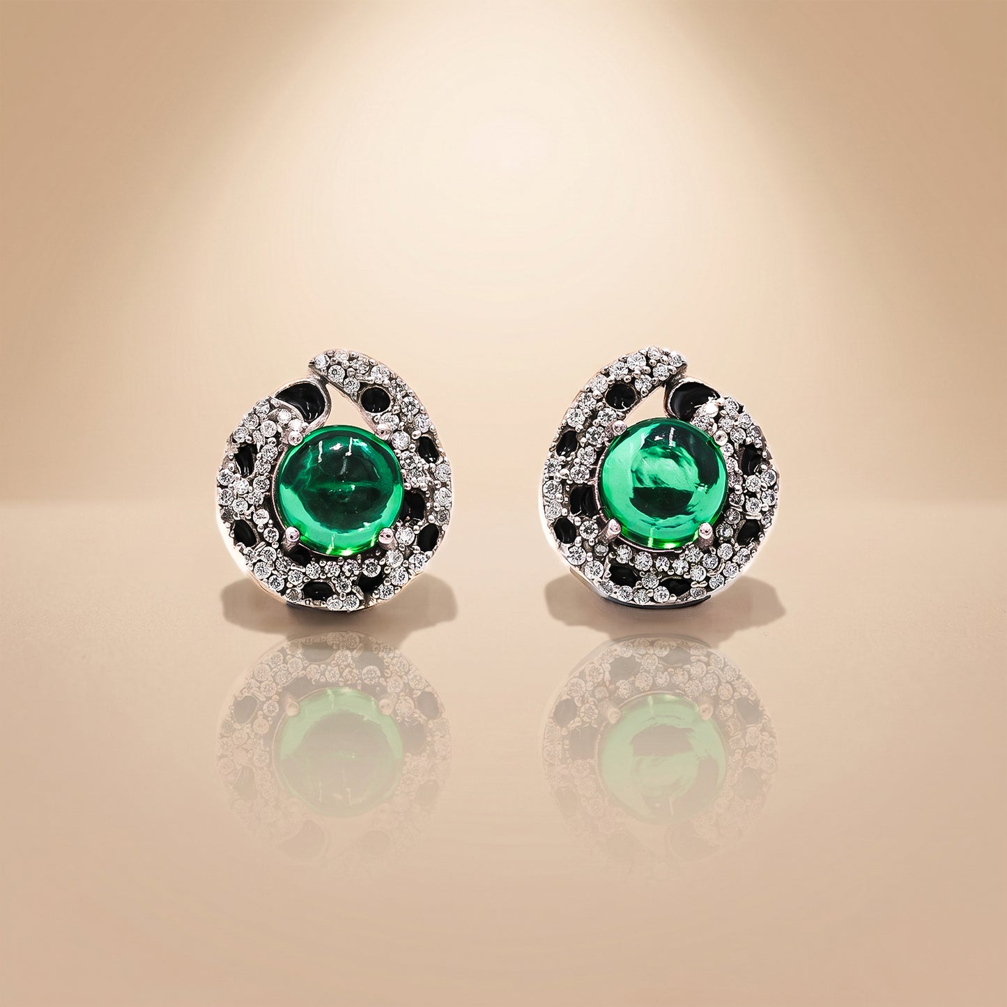 One-of-One Emerald Swirl Stud Earrings in 92.5 Silver