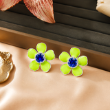 One-of-One 92.5 Silver Green Enamel Floral Stud Earrings
