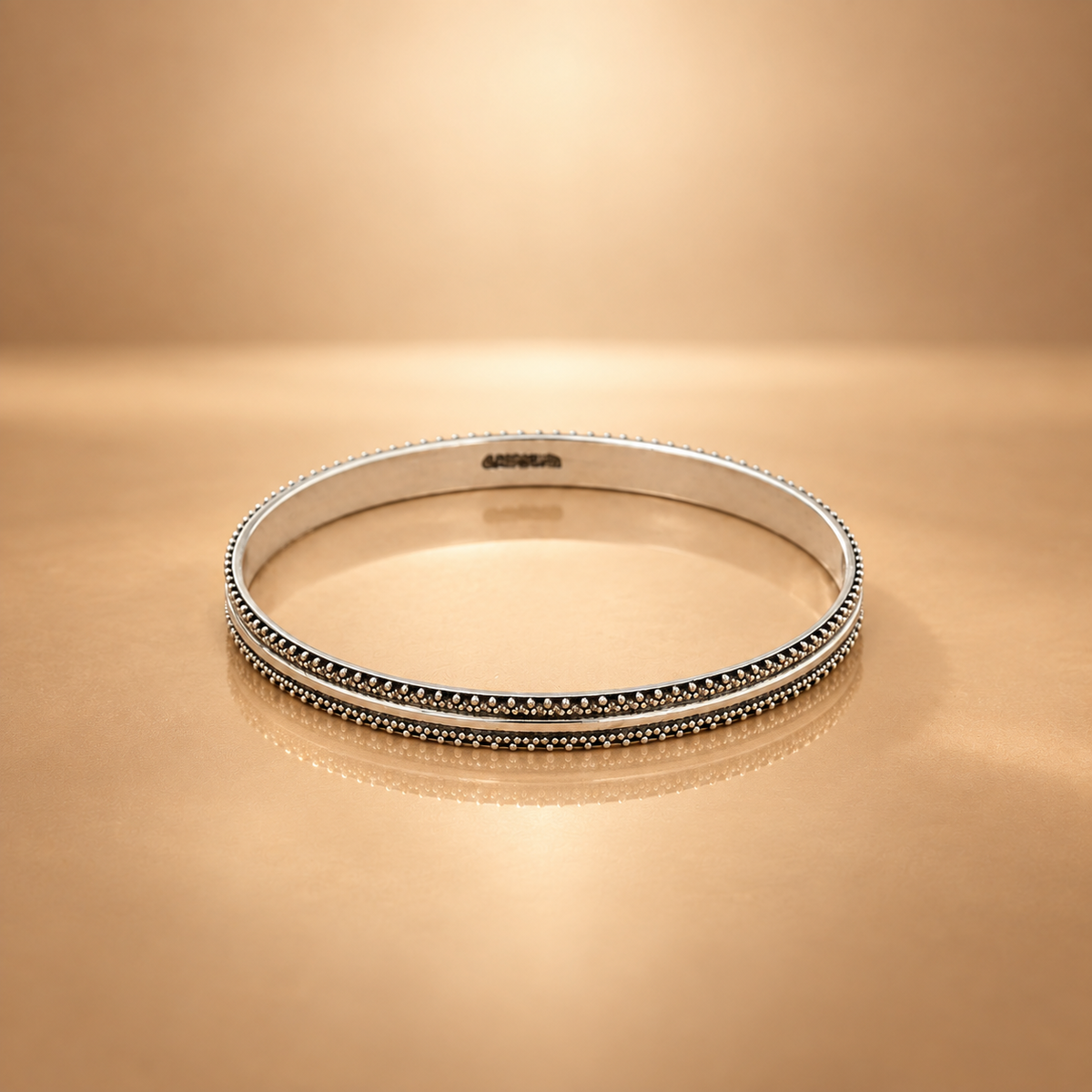 925 Sterling Silver Oxidized Beaded Bangles Set Of 2