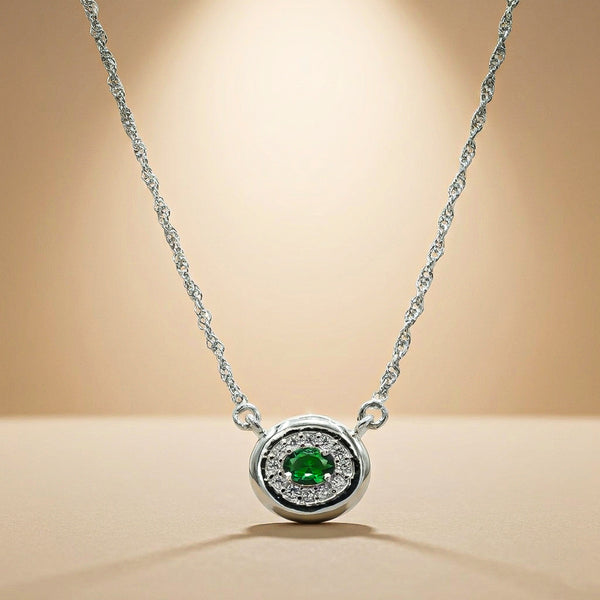 One-of-One 92.5 Silver Simulant Emerald Round Pendant Necklace