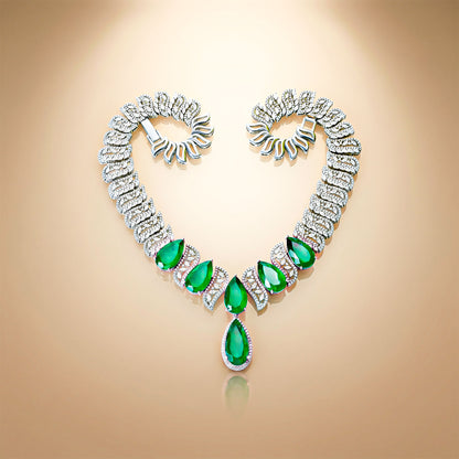 Pear-Cut Green Stone Necklace Set