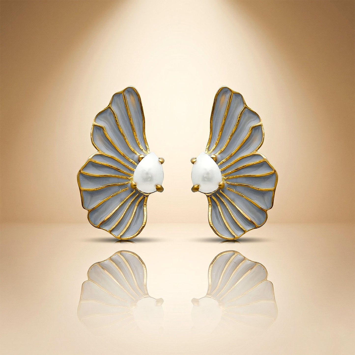 Pearl Wing Petal Enamel Stud Earrings