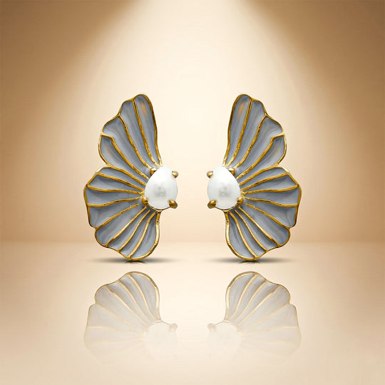 Pearl Wing Petal Enamel Stud Earrings (On Pre Order)