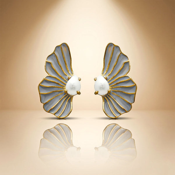Pearl Wing Petal Enamel Stud Earrings