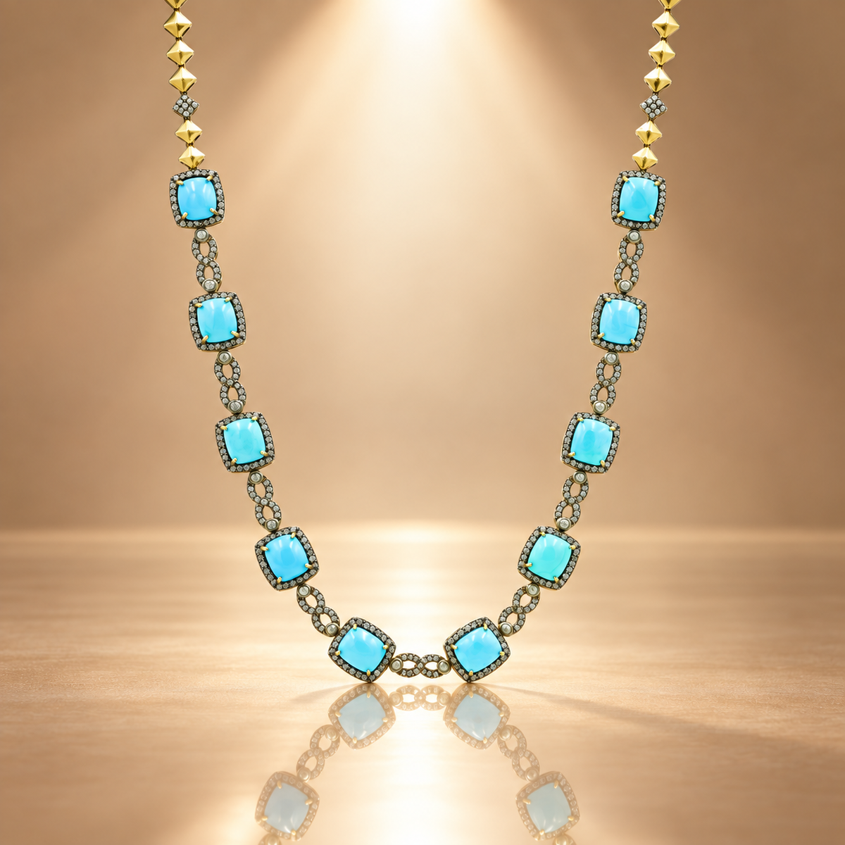 3.68 ct Natural Diamond 925 Silver Firoza Necklace