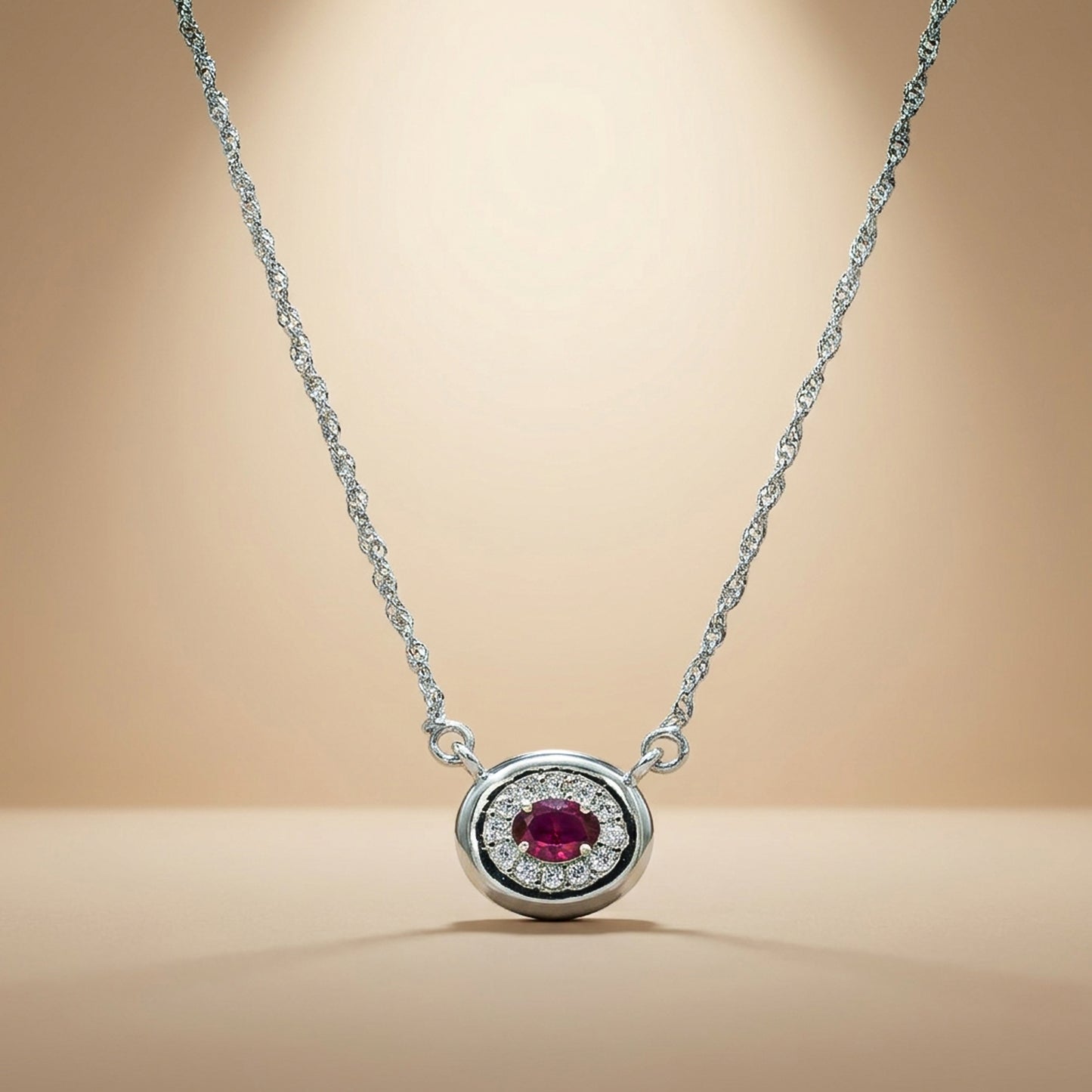 One-of-One 92.5 Silver Round Simulant Ruby Pendant